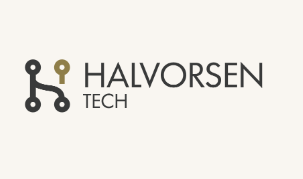Halvorsen Tech logo — circuit-node mark with gold accent and wordmark